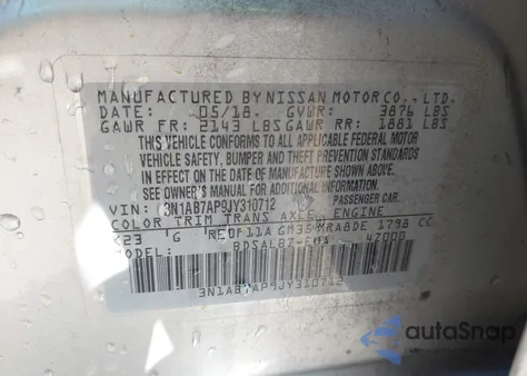 2018 Nissan Sentra S z USA, uszkodzony, nr VIN 3N1AB7AP9JY310712